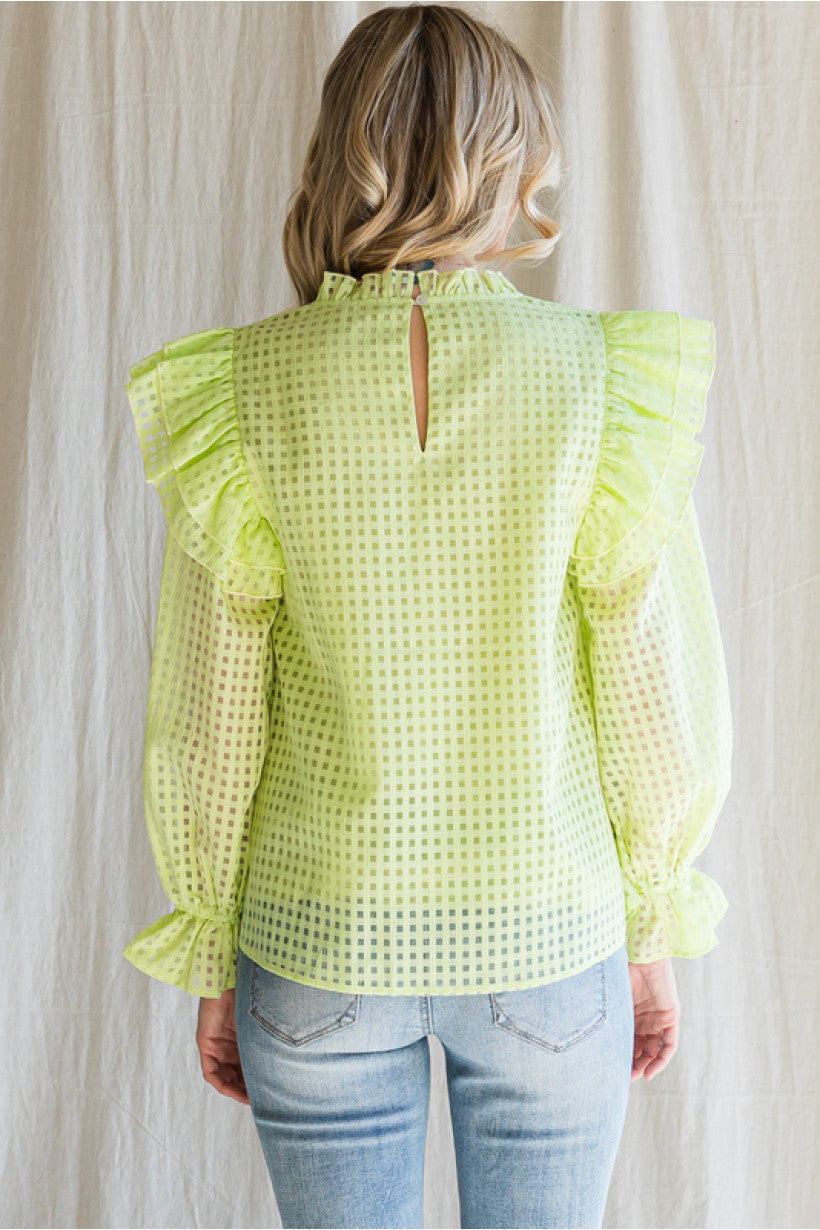 Neon Yellow Textured Check Top