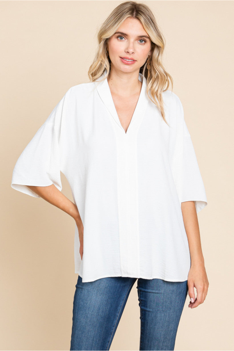 Solid Shawl Lapel Collar Top