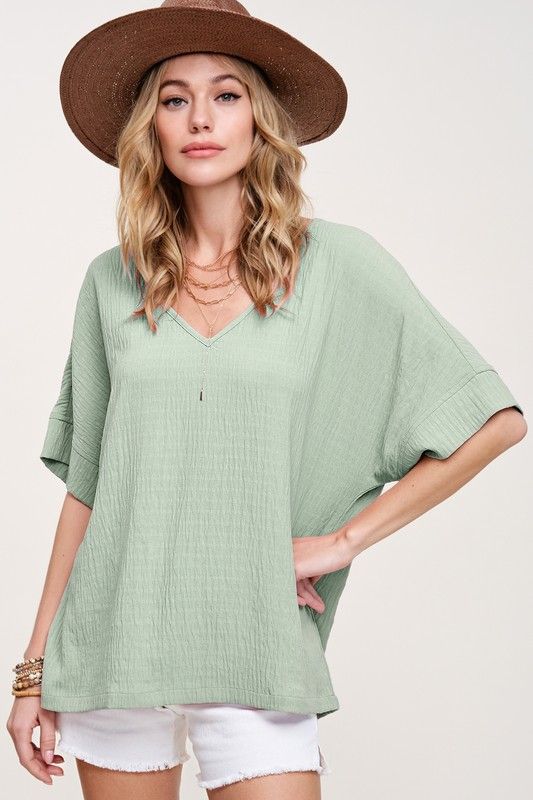 Lightweight Texture V-Neck Top