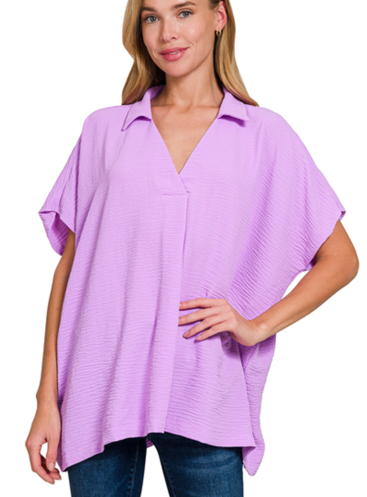 Lavender Collared Air Flow Top