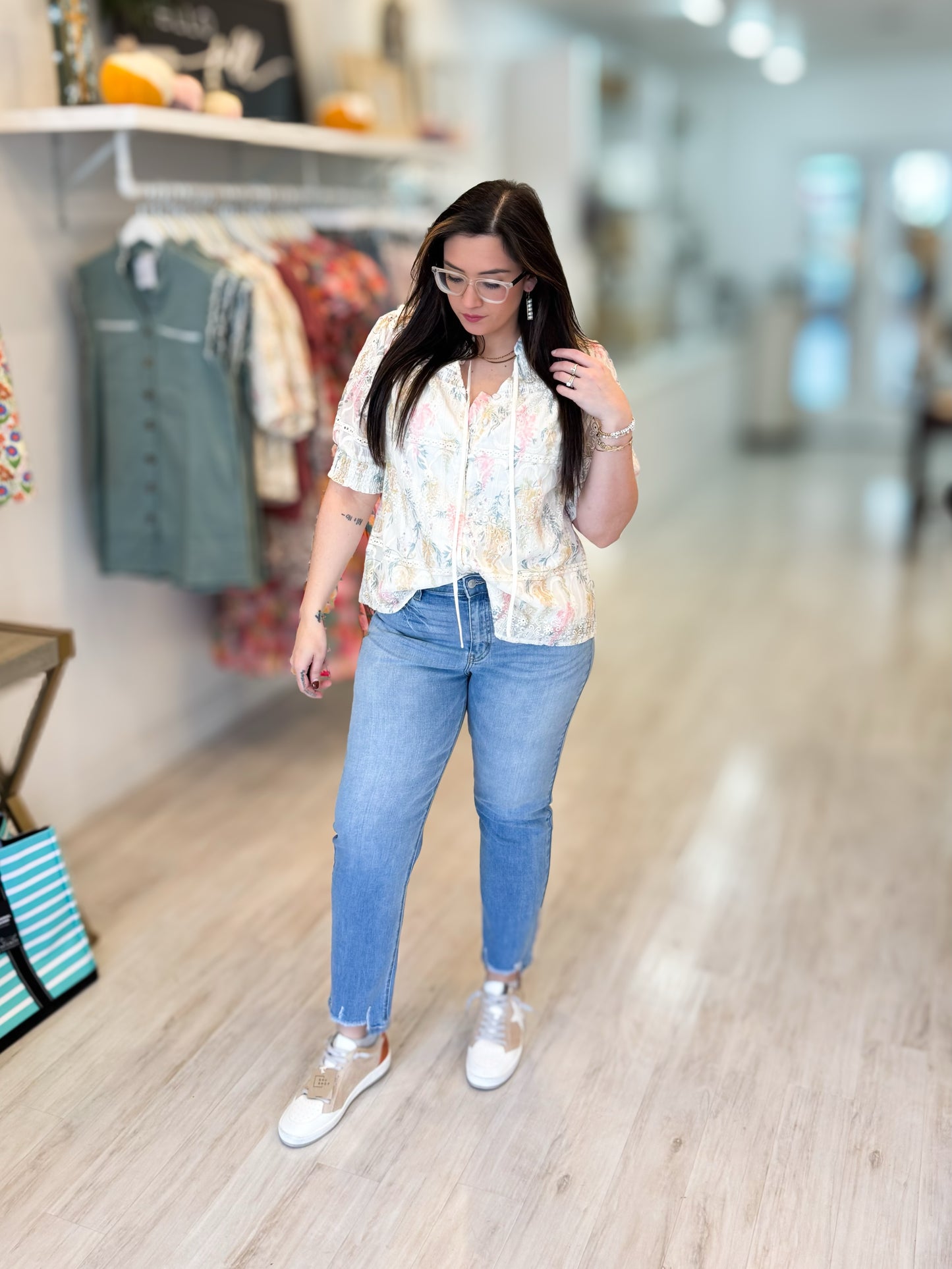 Light Pale Floral Eyelet Lace Top