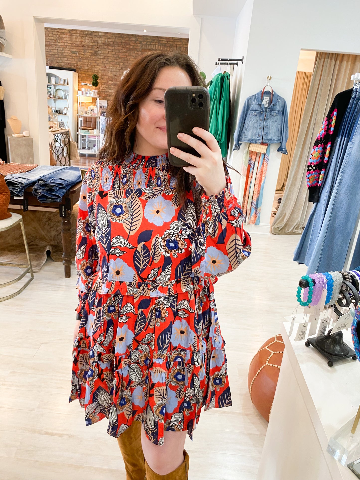 Burnt Orange Floral Mix Dress