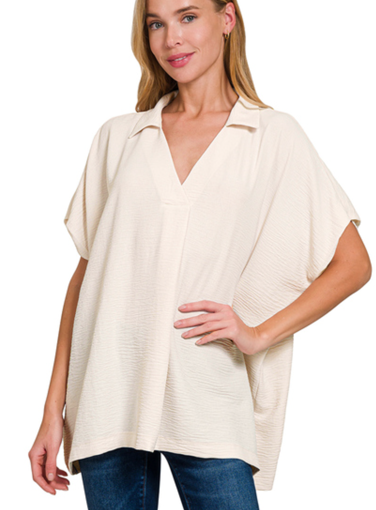 Sand Beige Collared Air Flow