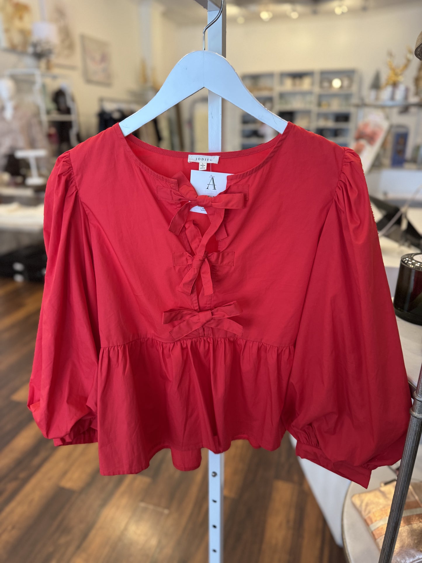 Red Bow Tie Blouse