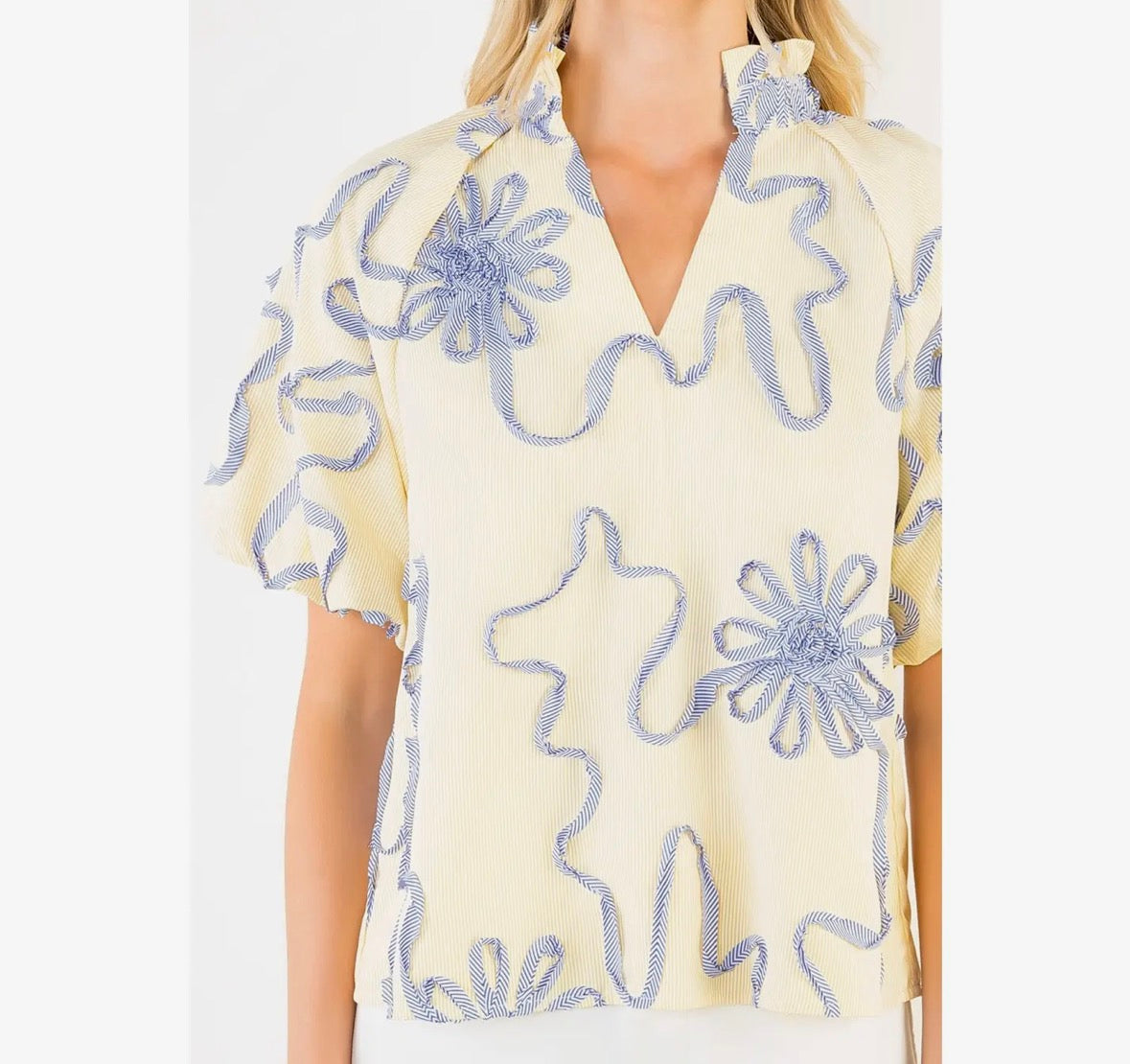 Pale Yellow Ribbon Detail Top