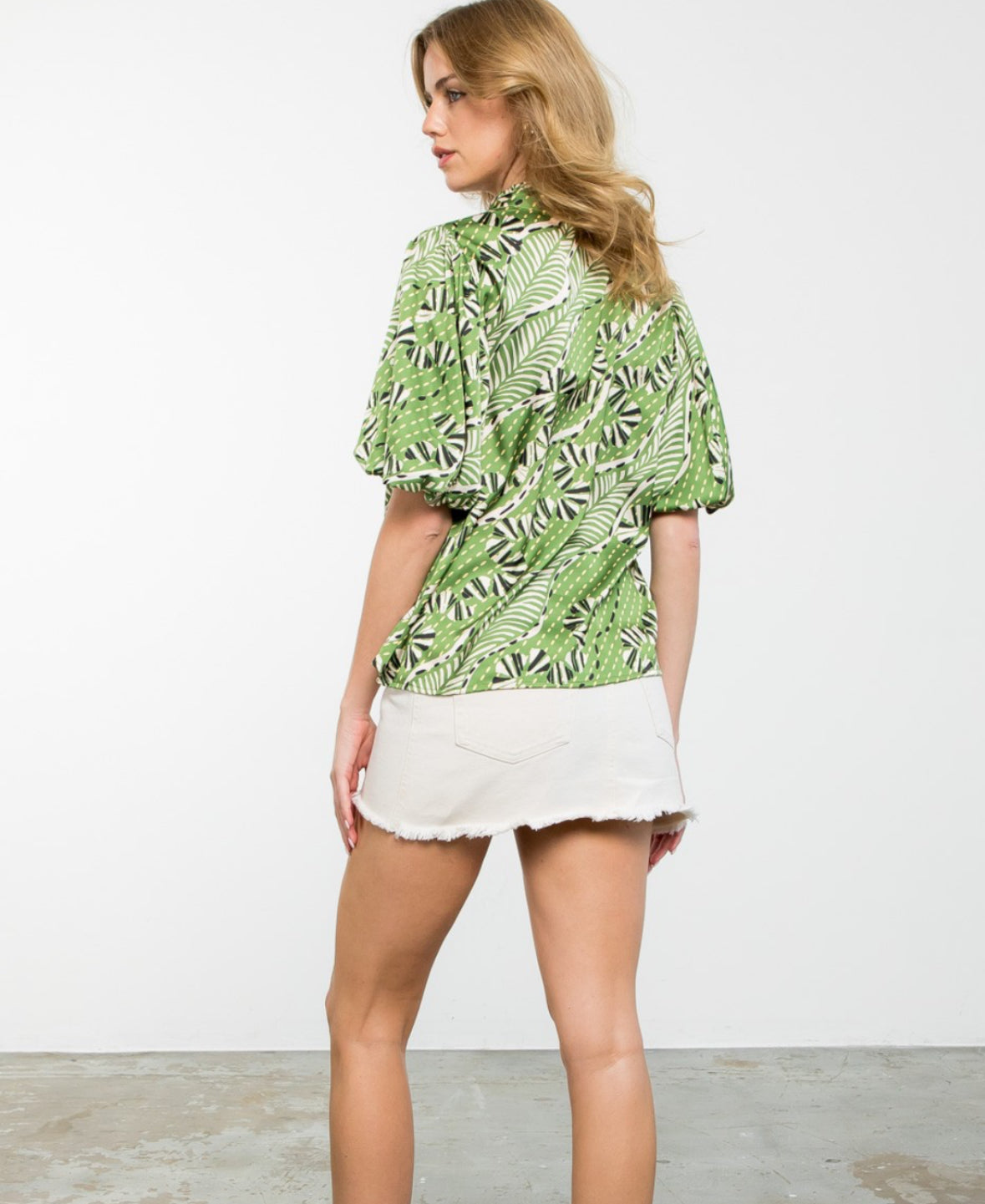 Green Leaf Puff Sleeve Top