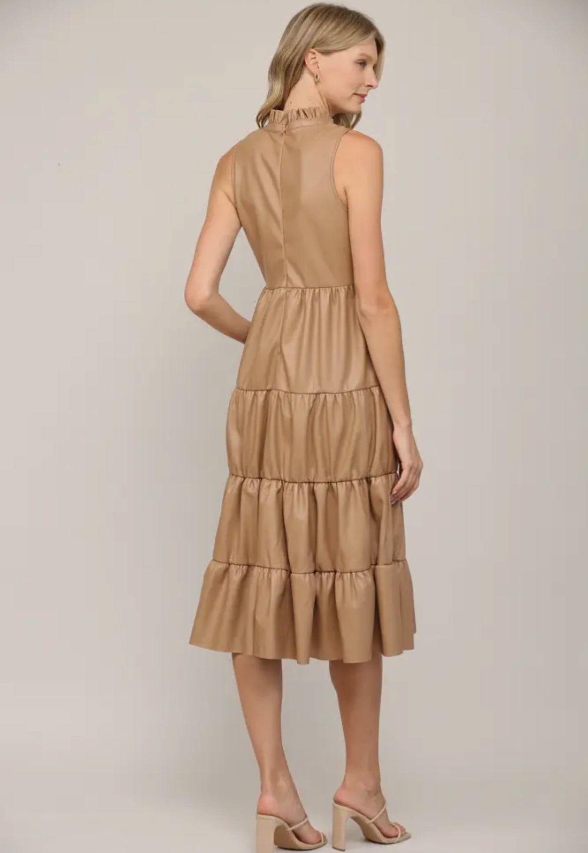 Faux Leather Tiered Midi Dress