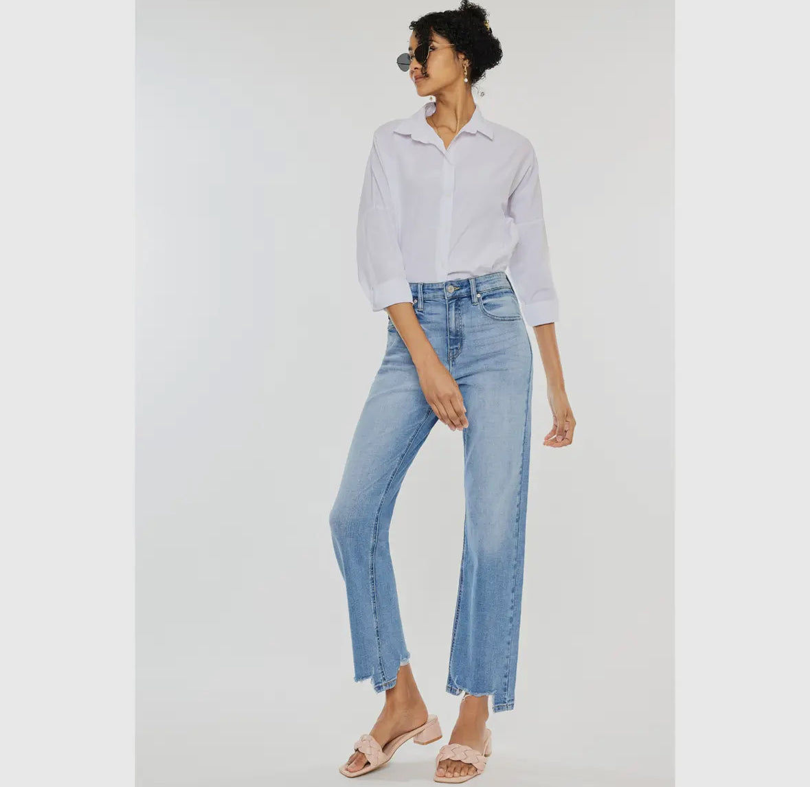 Cropped Distressed Hem Jean