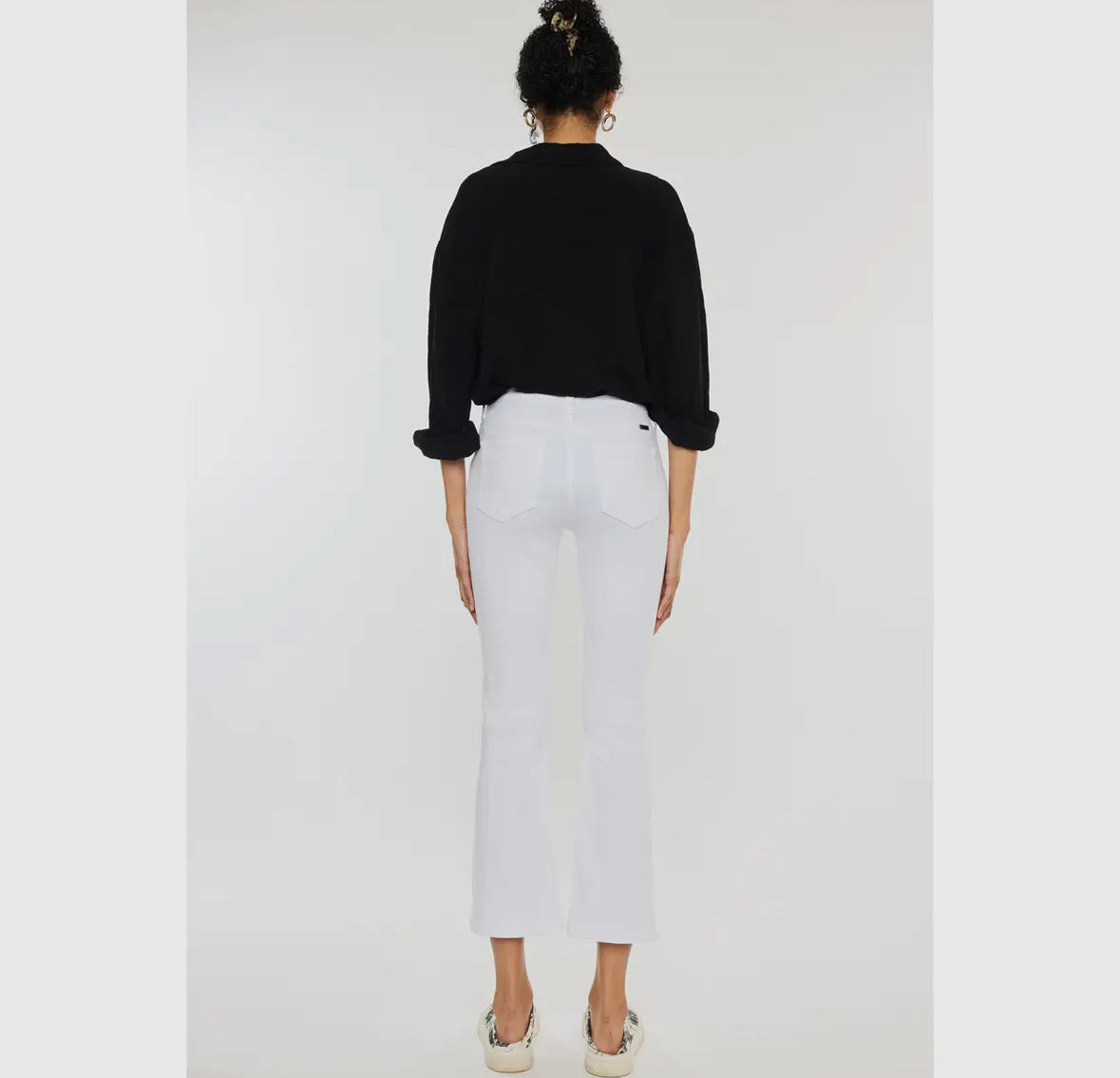 White High Rise Kick Flare Jean