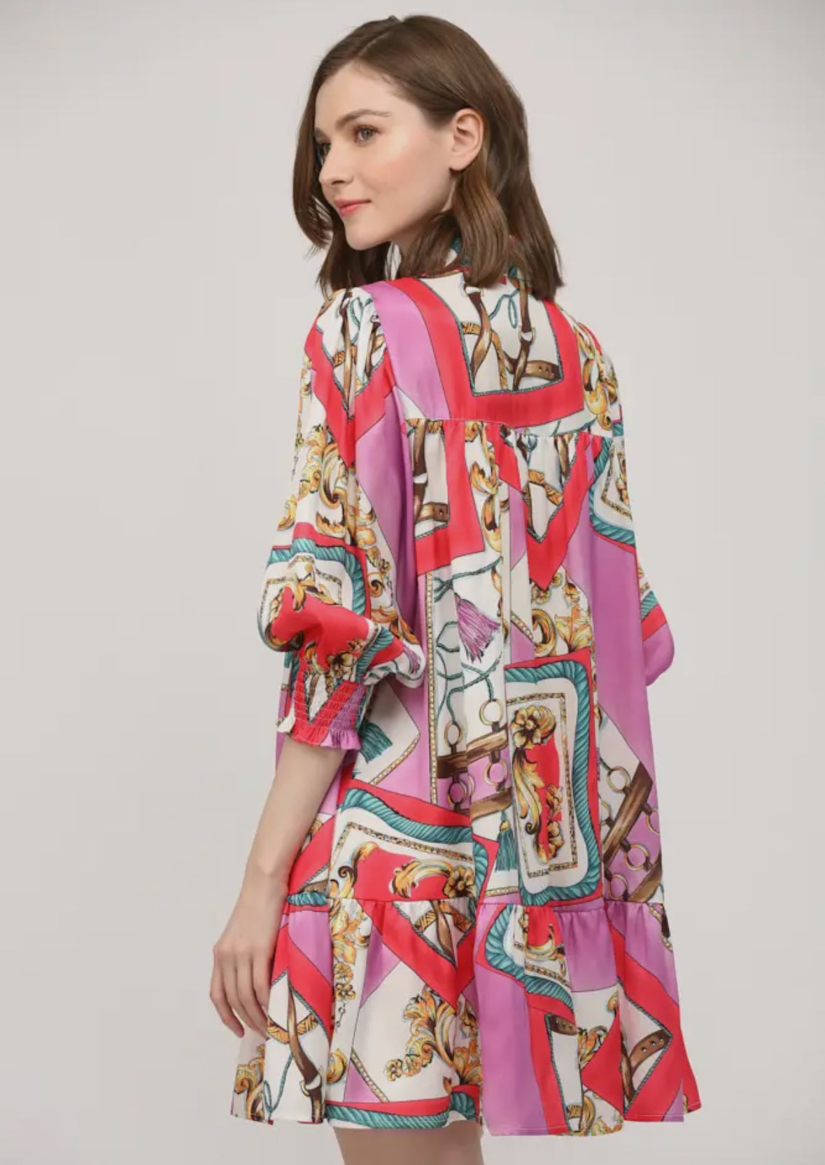 Chain Print Ruffle Hem Dress