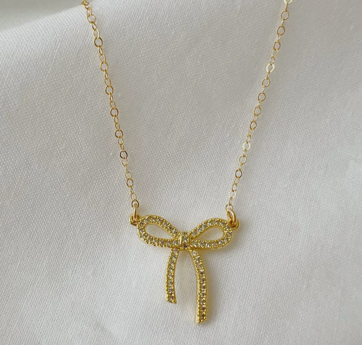 Bow Ribbon CZ Necklace