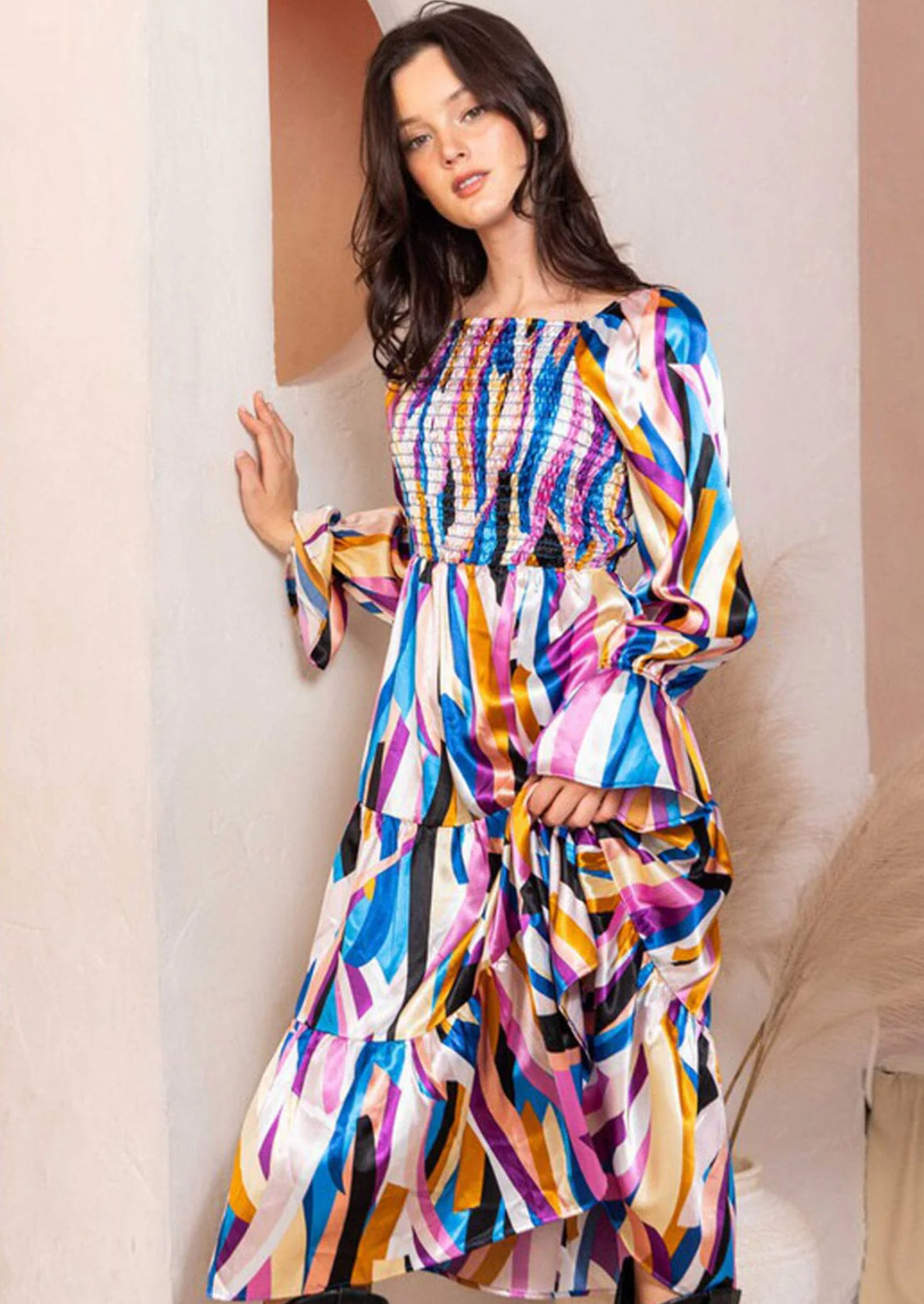 Silk Abstract Midi Dress