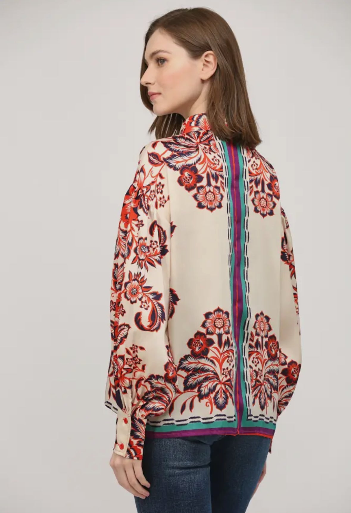 Bold Printed Satin Button Down