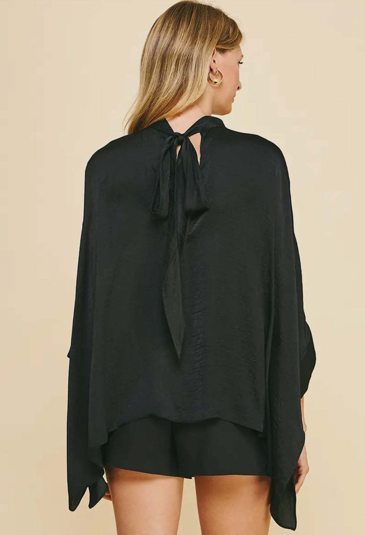 Black Pleated Satin Top