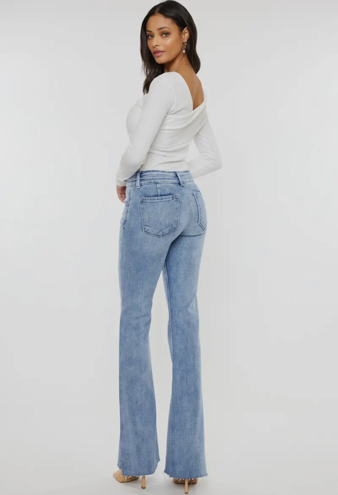 MidRise Double Waist Band Flare Jean