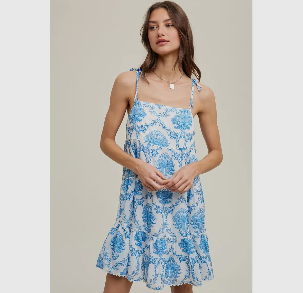 Ikat Mini Dress with Tie Shoulders