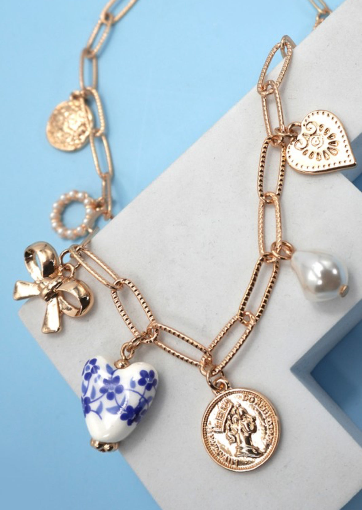 Porcelain Blue Charm Necklace