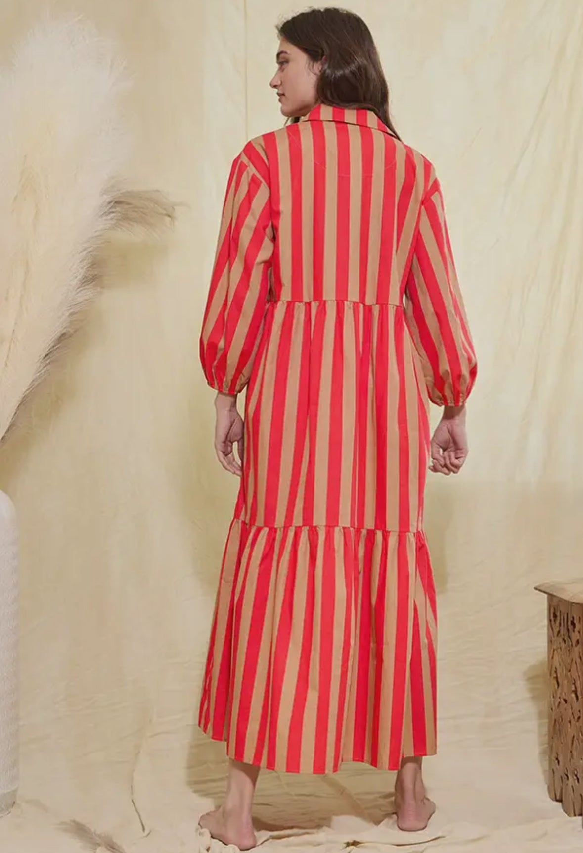 Striped Tiered Midi Shirt Dress