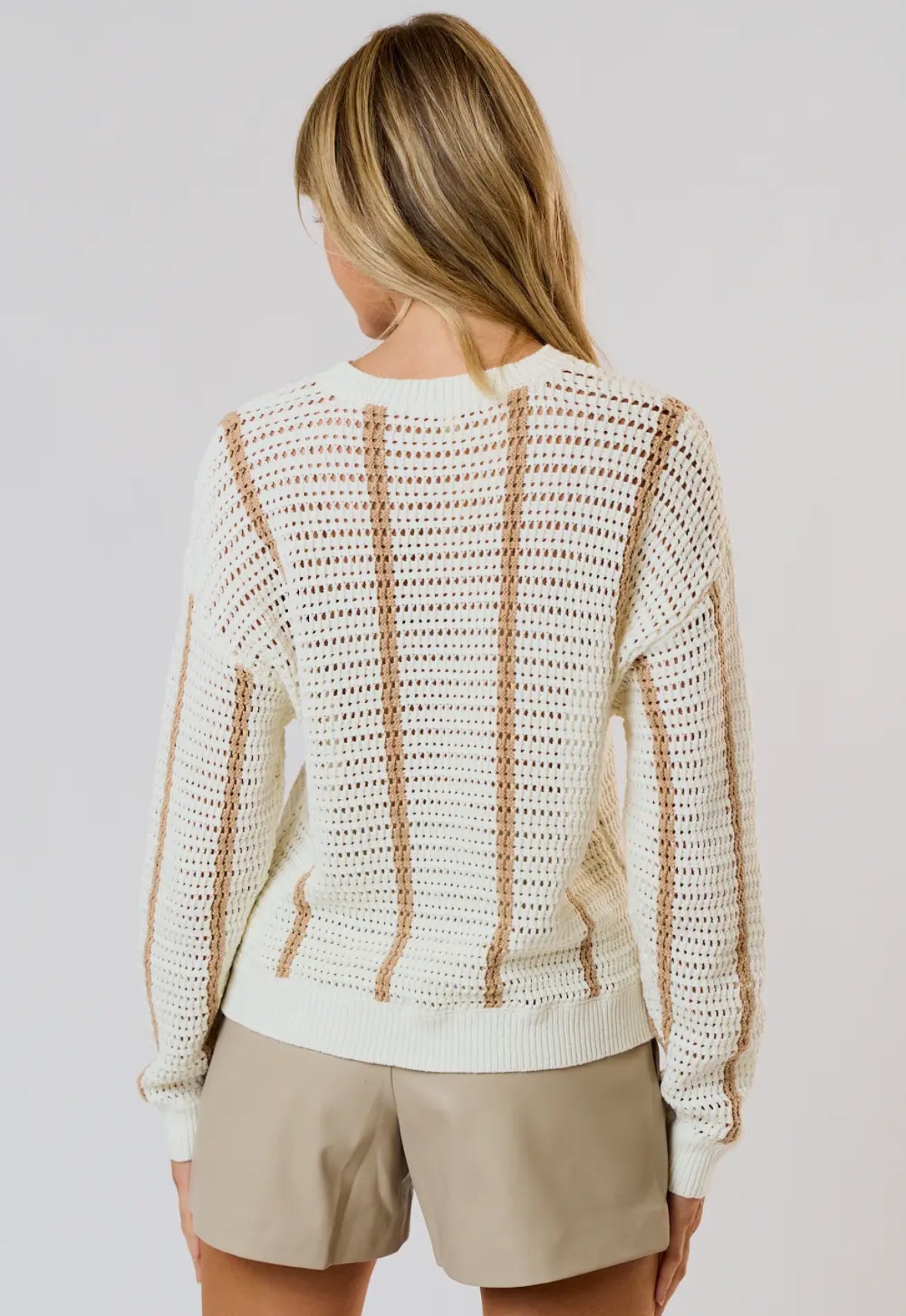Ivory + Taupe Round Neck Knit Sweater