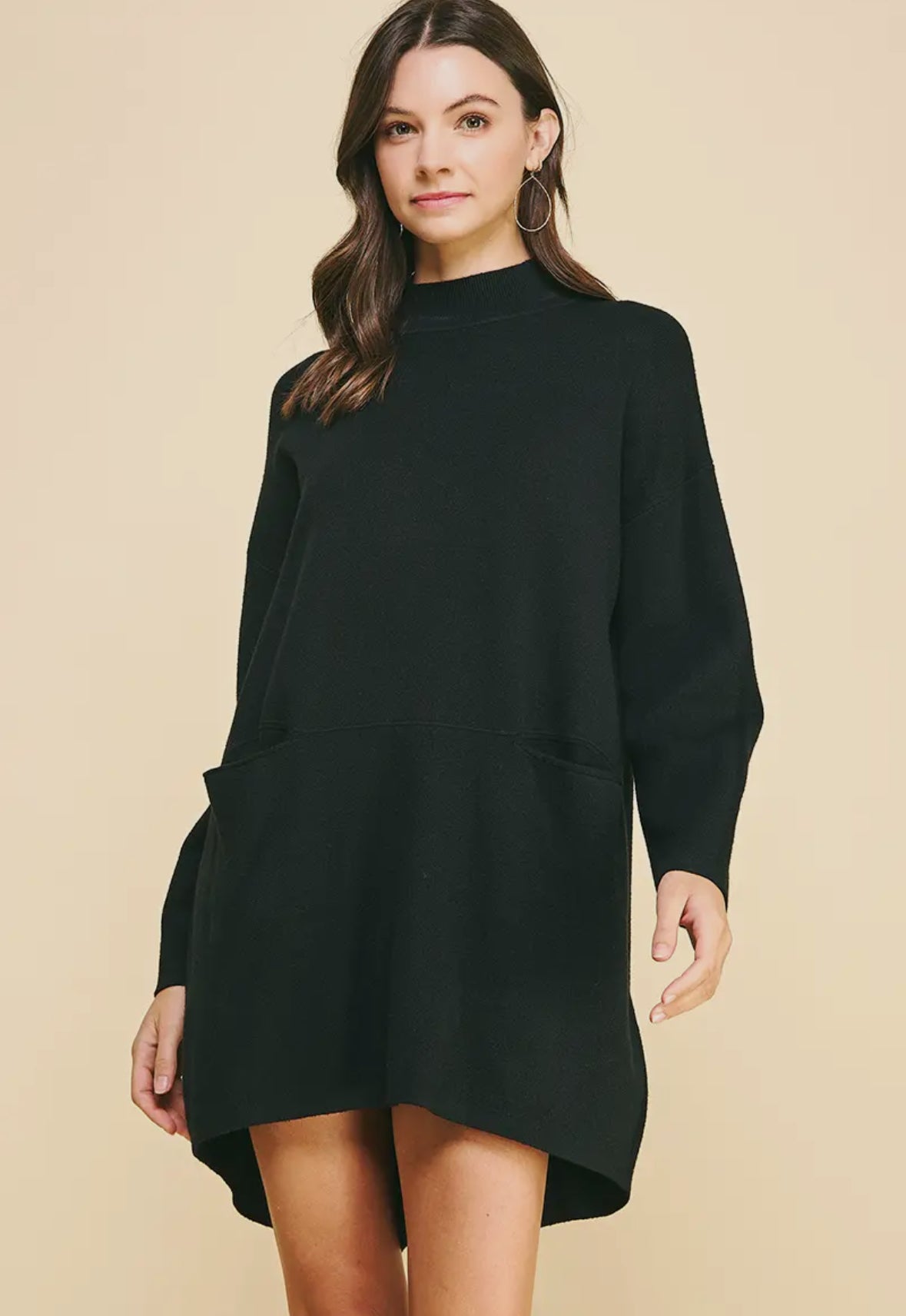 Mock Neck Front Pocket Sweater Dress