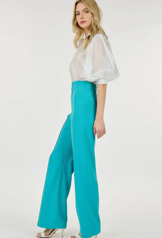 Teal Pleated Wide Leg Pants