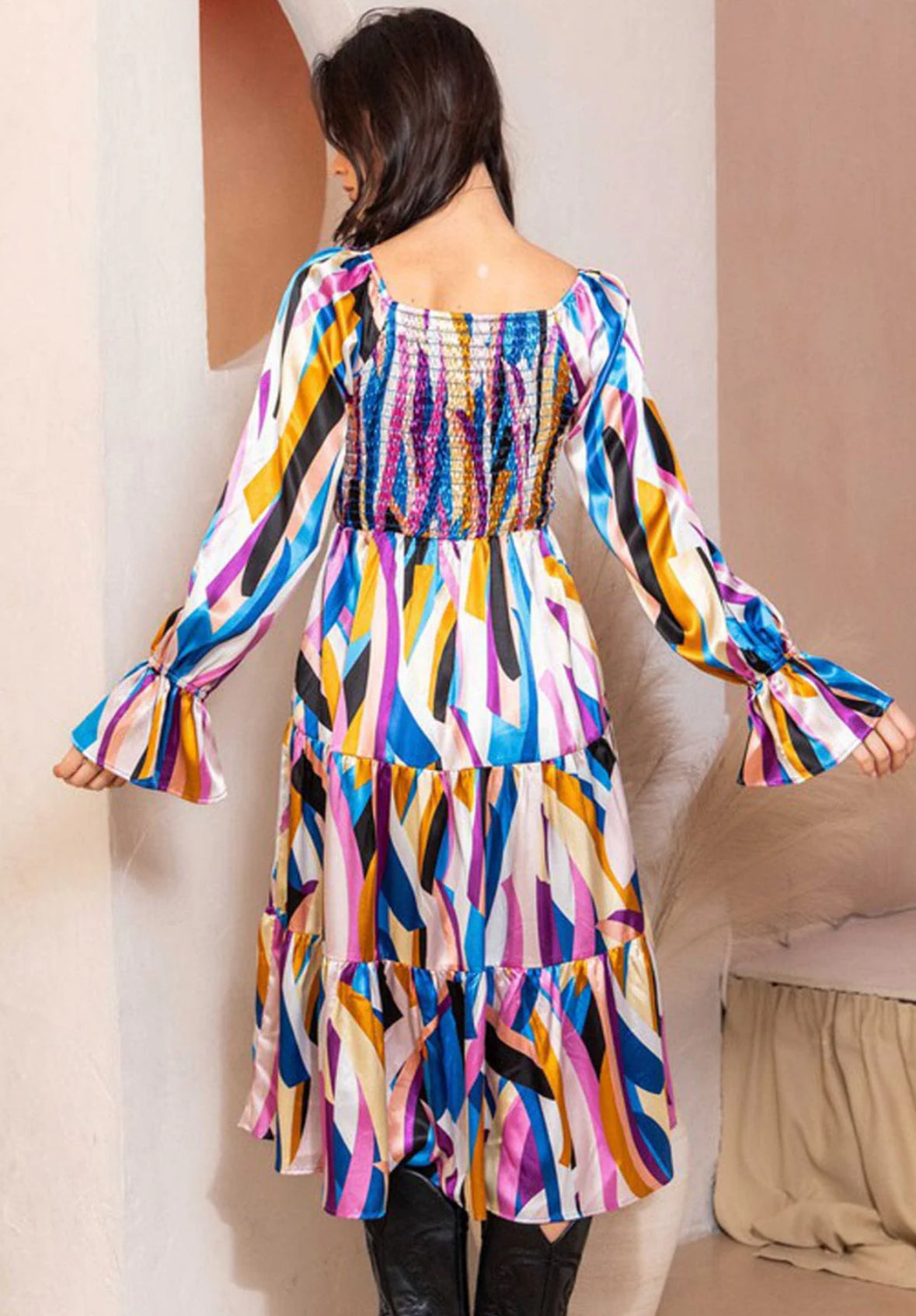 Silk Abstract Midi Dress