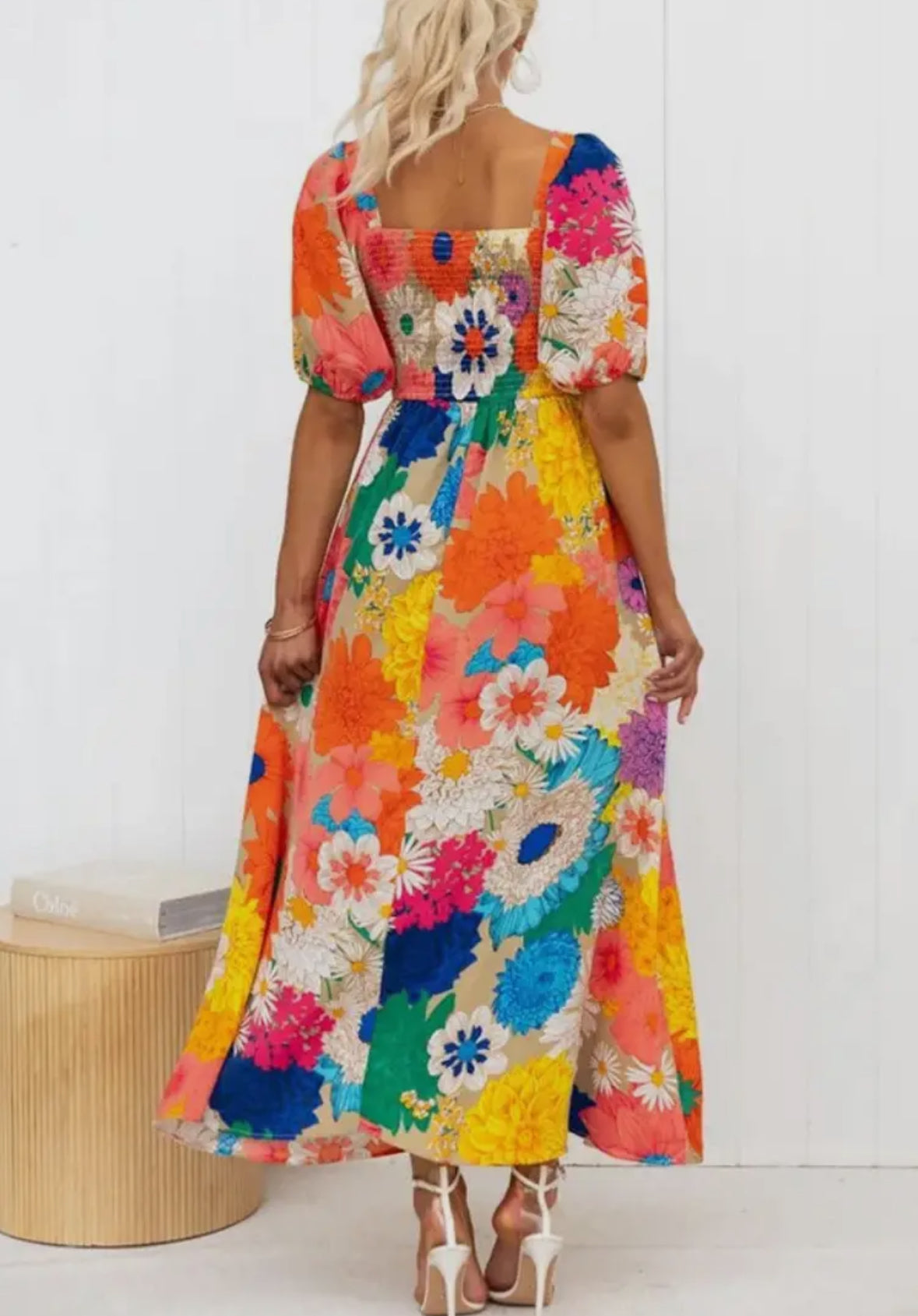 Multi Floral Plunge Neck Maxi Dress