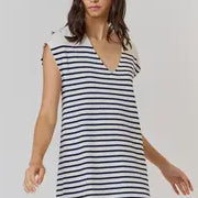 Striped Shoulder Button Detail Dress