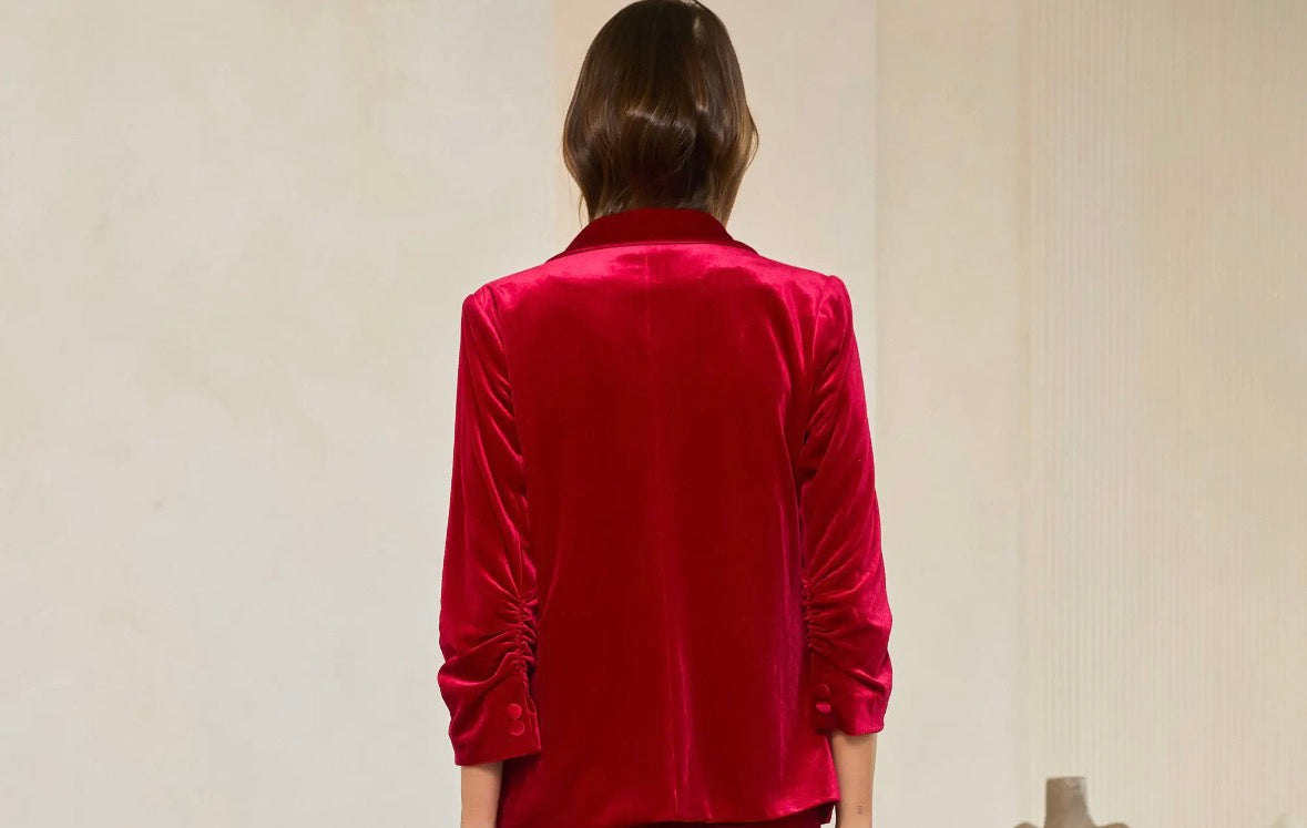 Red Velvet Ruched Blazzer