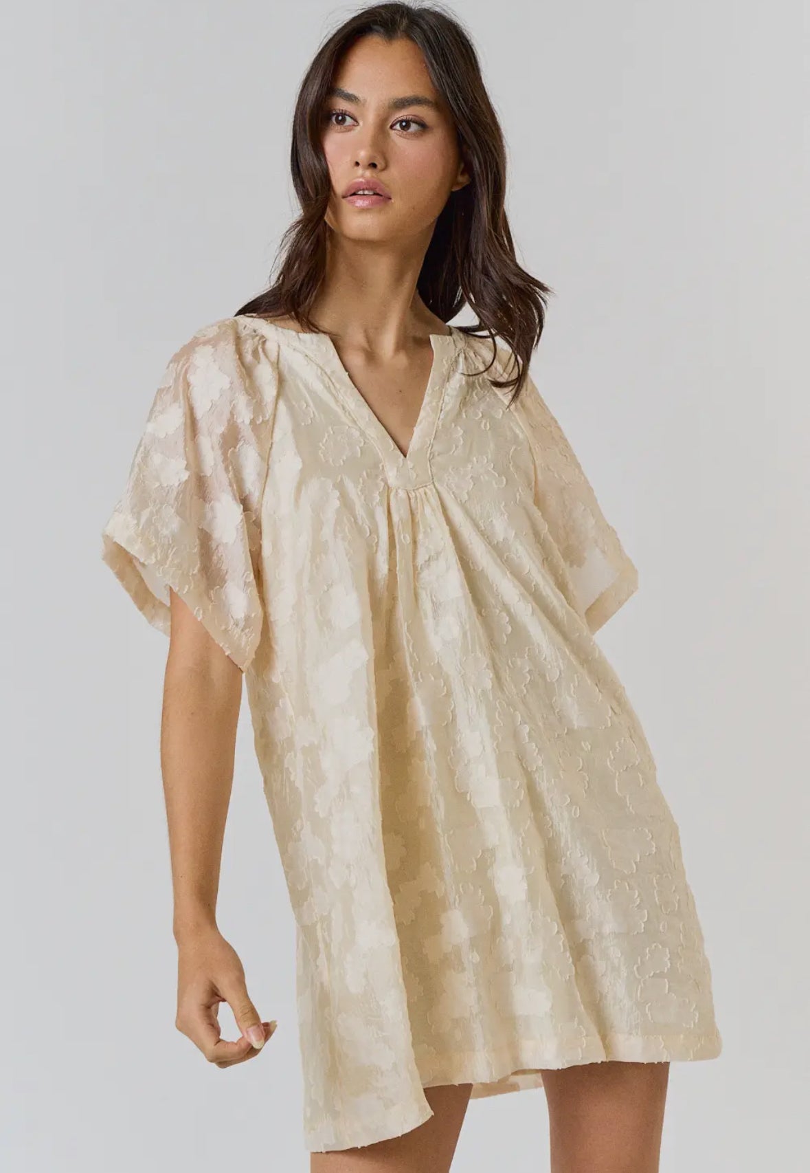 Cream Jacquard Mini Dress