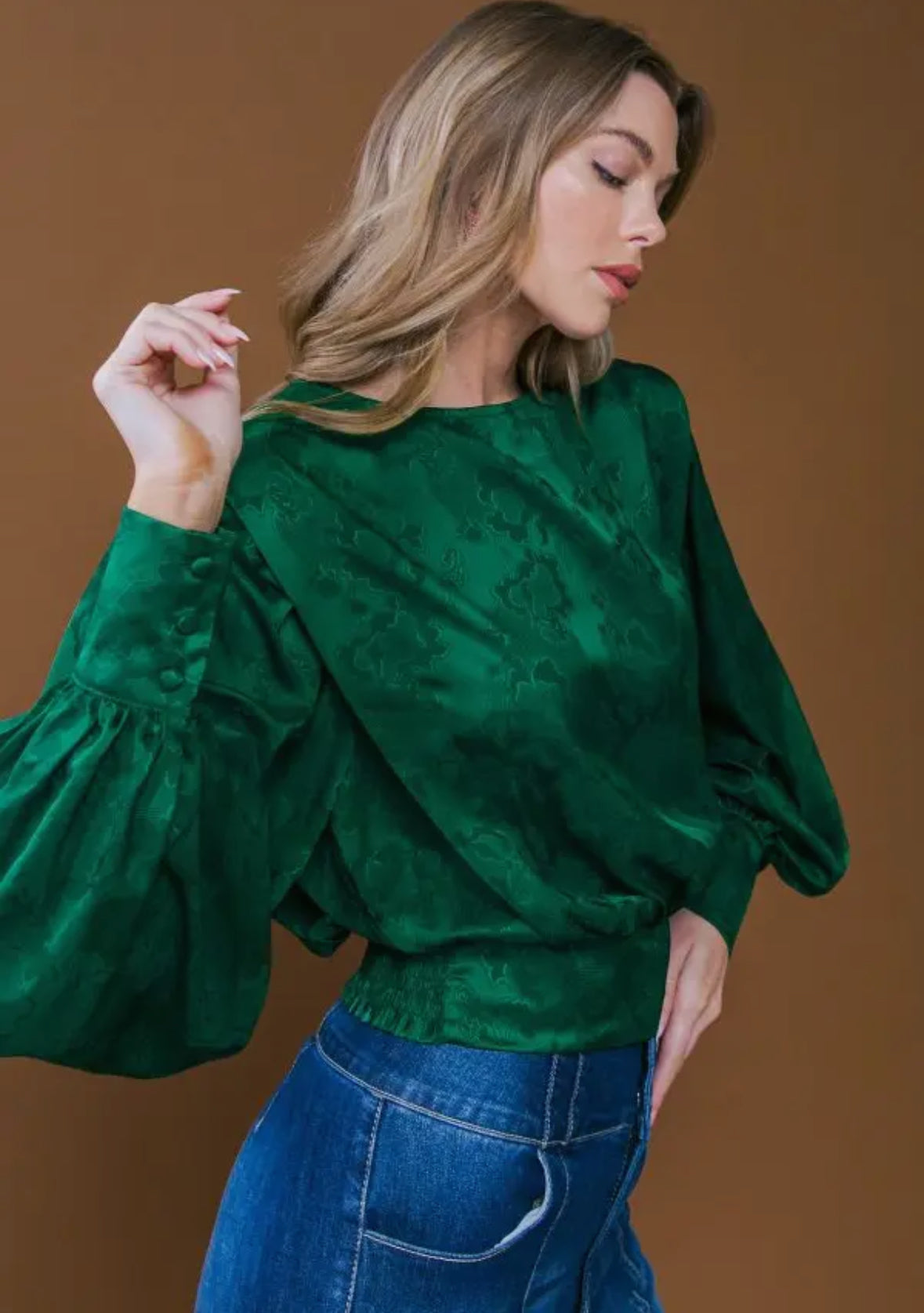 Contemporary Green Jacquard Top