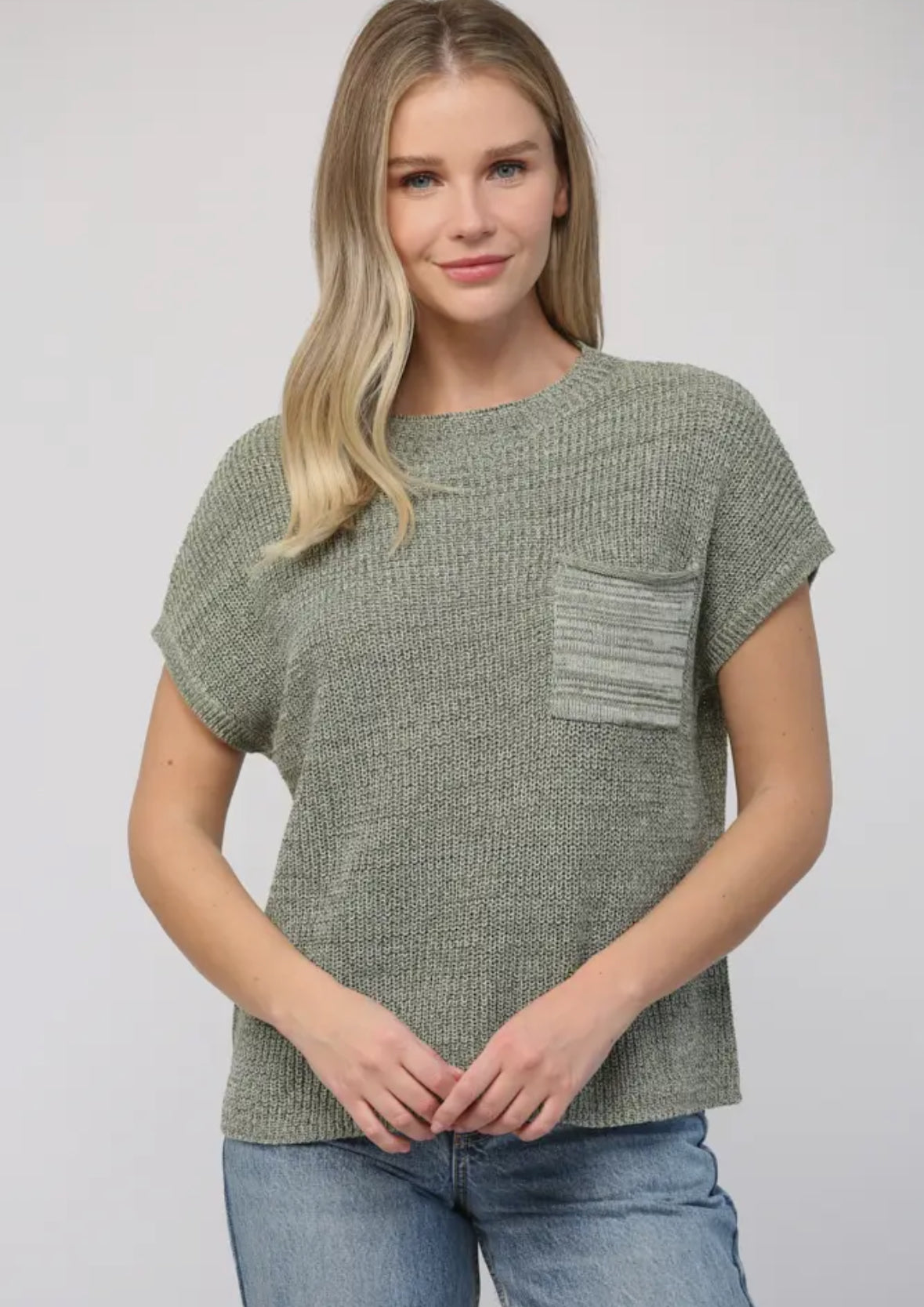 Olive Drop Shoulder Pocket Sweater