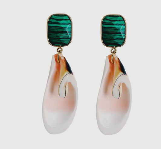 Pink Shell & Green Malachite Earrings