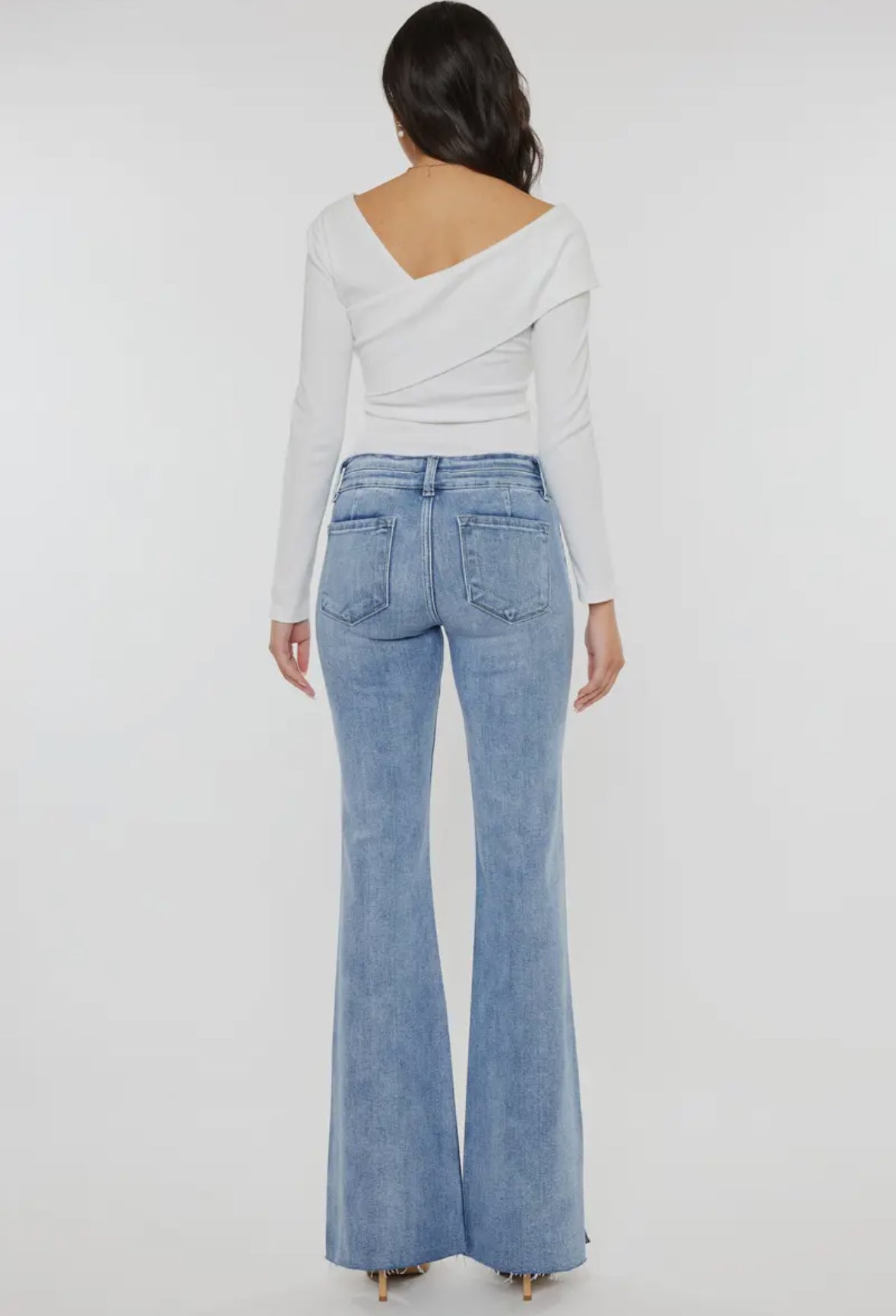 MidRise Double Waist Band Flare Jean