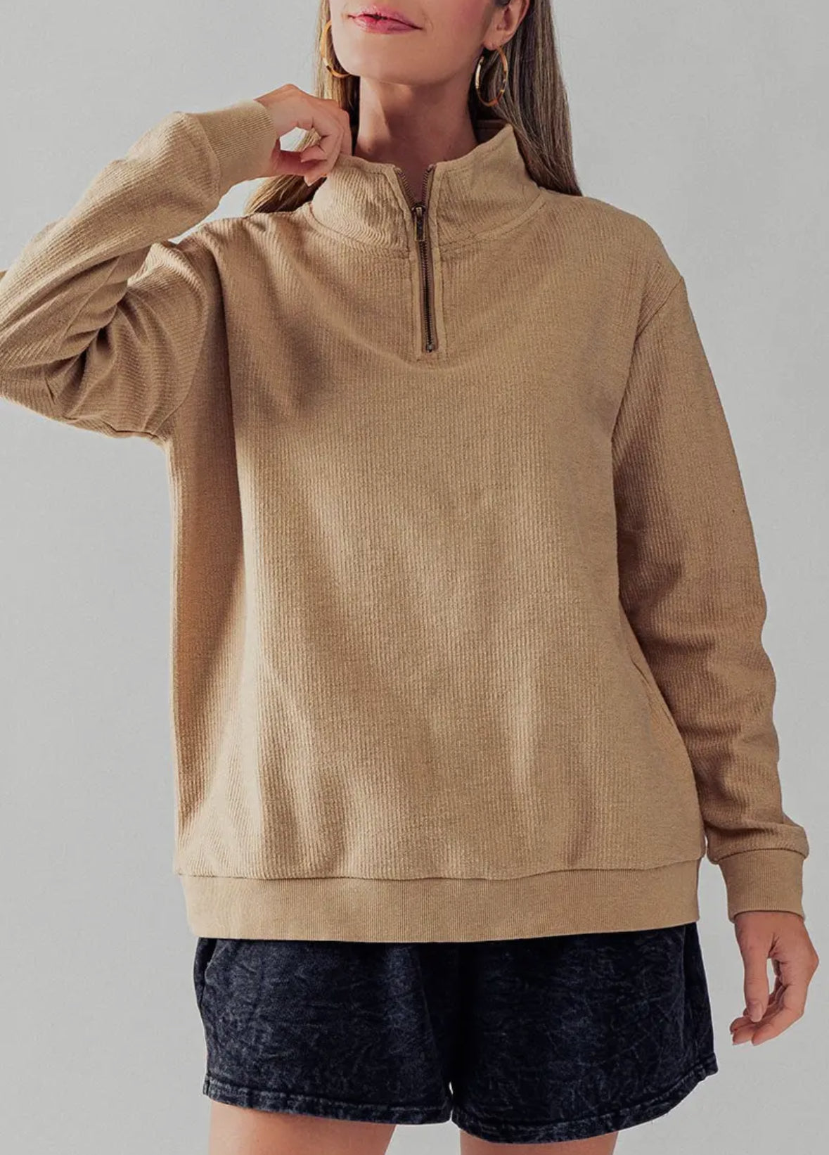 Taupe Vintage Washed Quarter Tip Pullover
