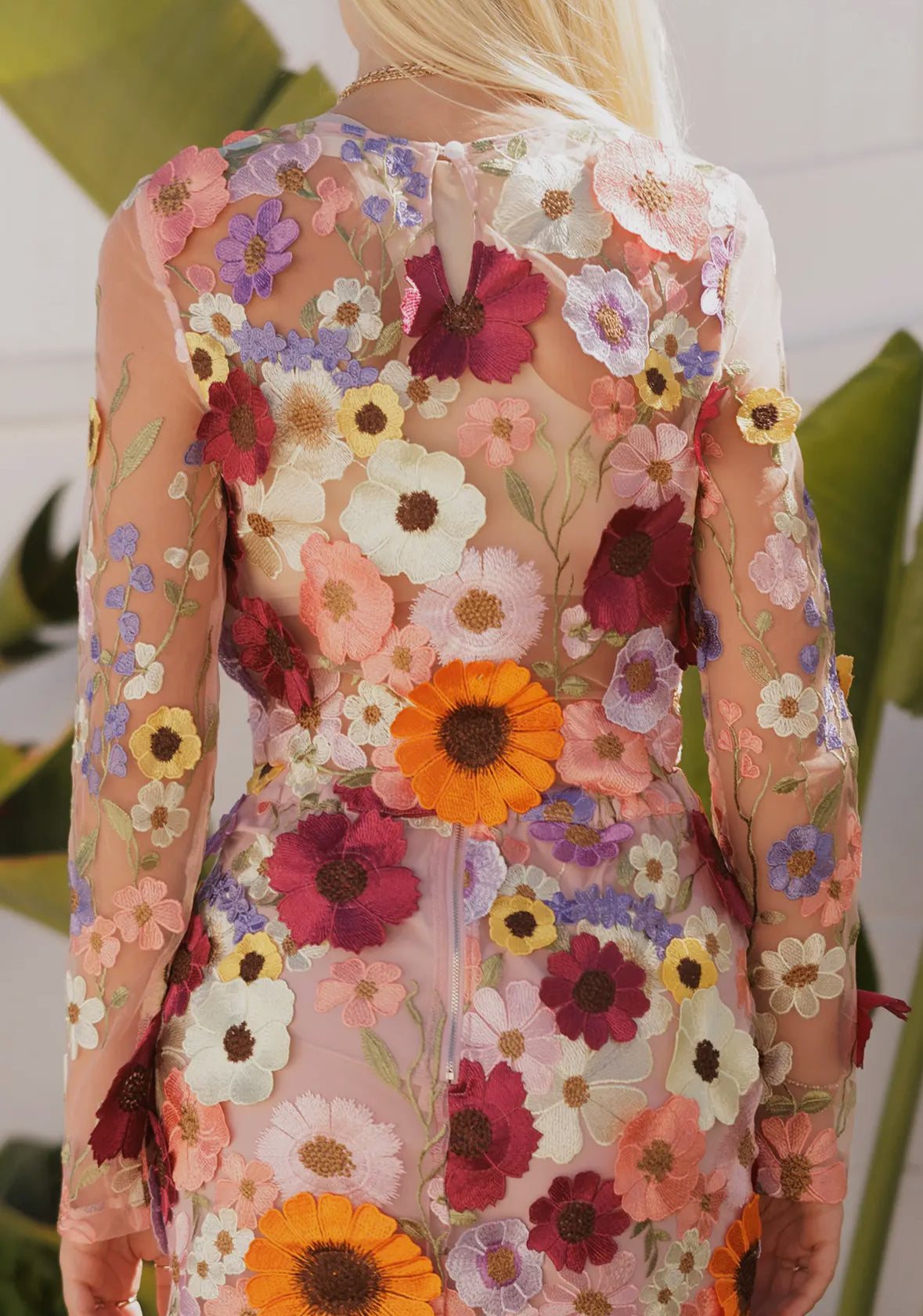 Floral Appliqué Mesh Top