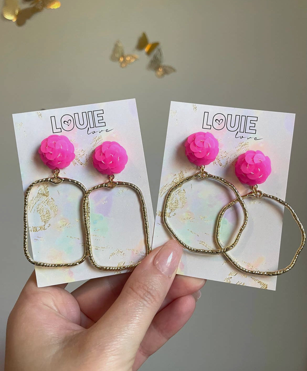 Pink Sequin Earrings A Gallerie