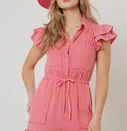 Pink Cotton Gauze Romper
