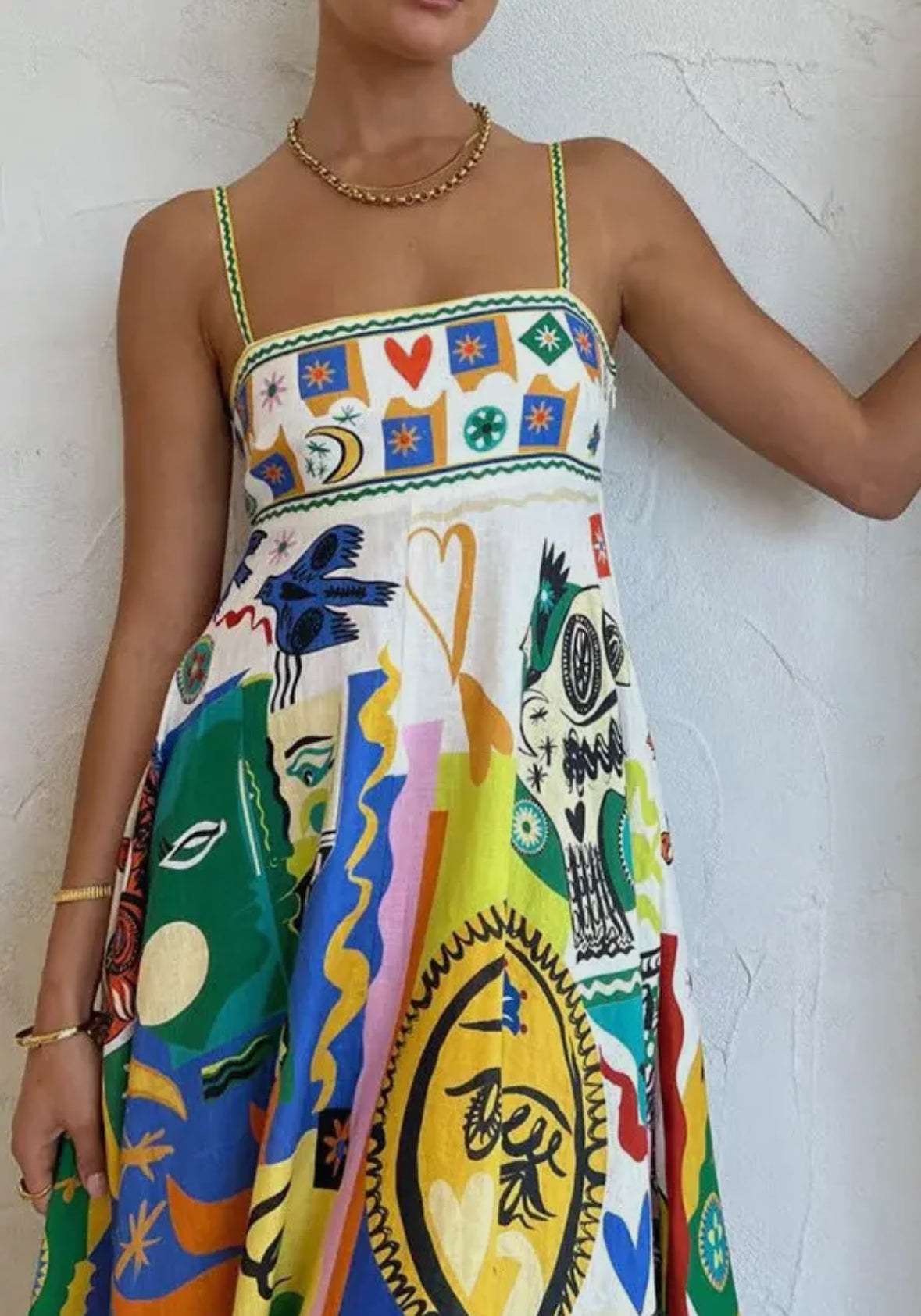 Folk Print Midi Dress