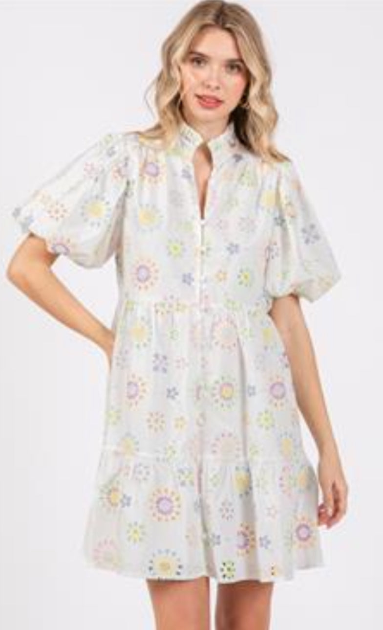 Pastel Floral Eyelet Dress