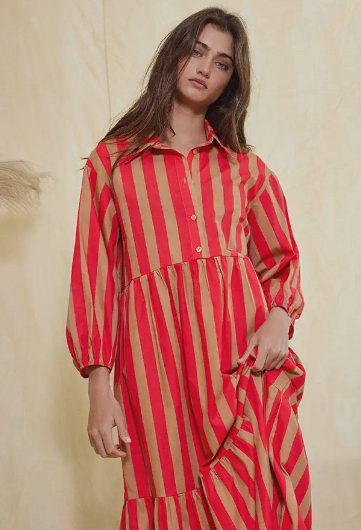 Striped Tiered Midi Shirt Dress