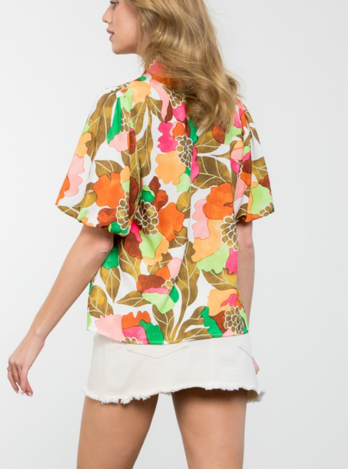 Puff Sleeve Floral Print Top