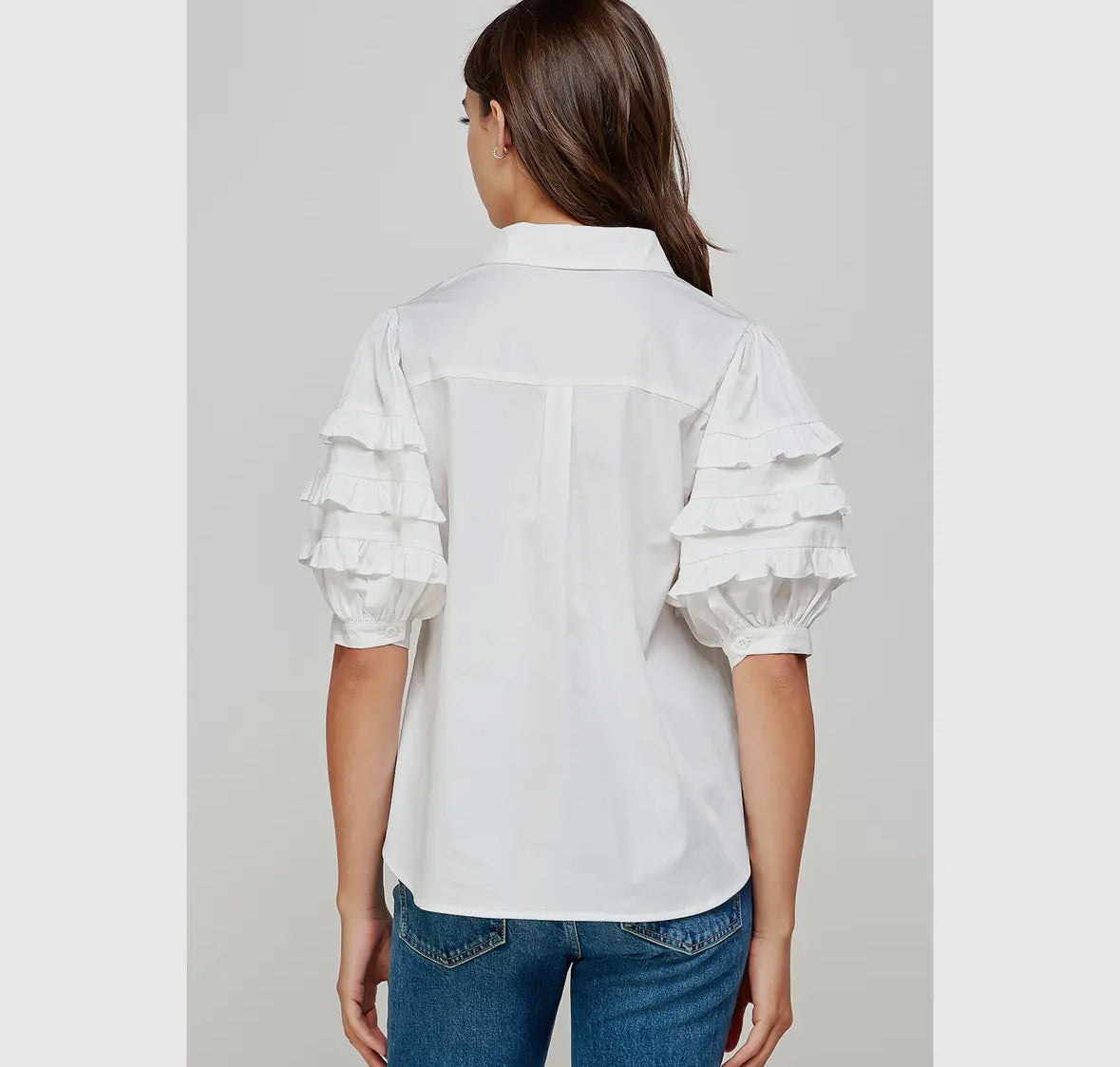 Ruffle Detail Poplin Button Up