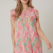 Floral Pleated Satin Mini Dress