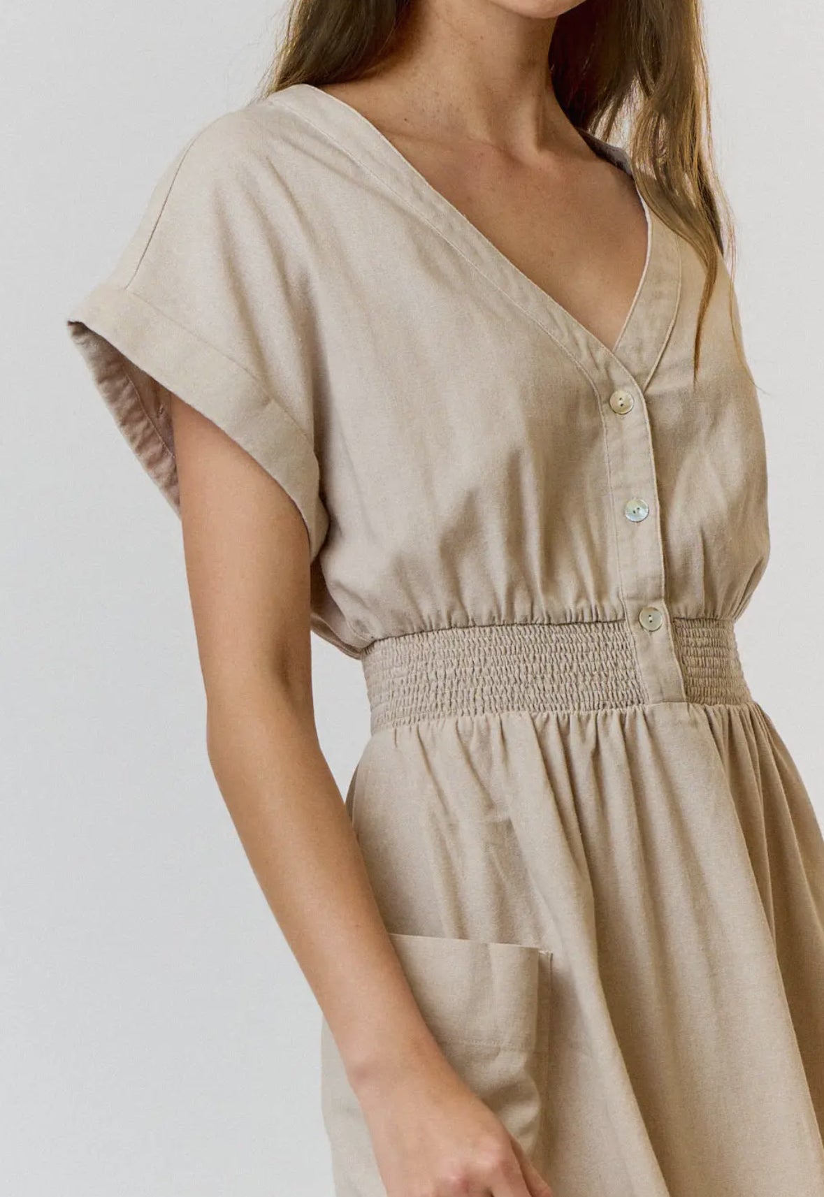 Natural Smocked Waistline Dress