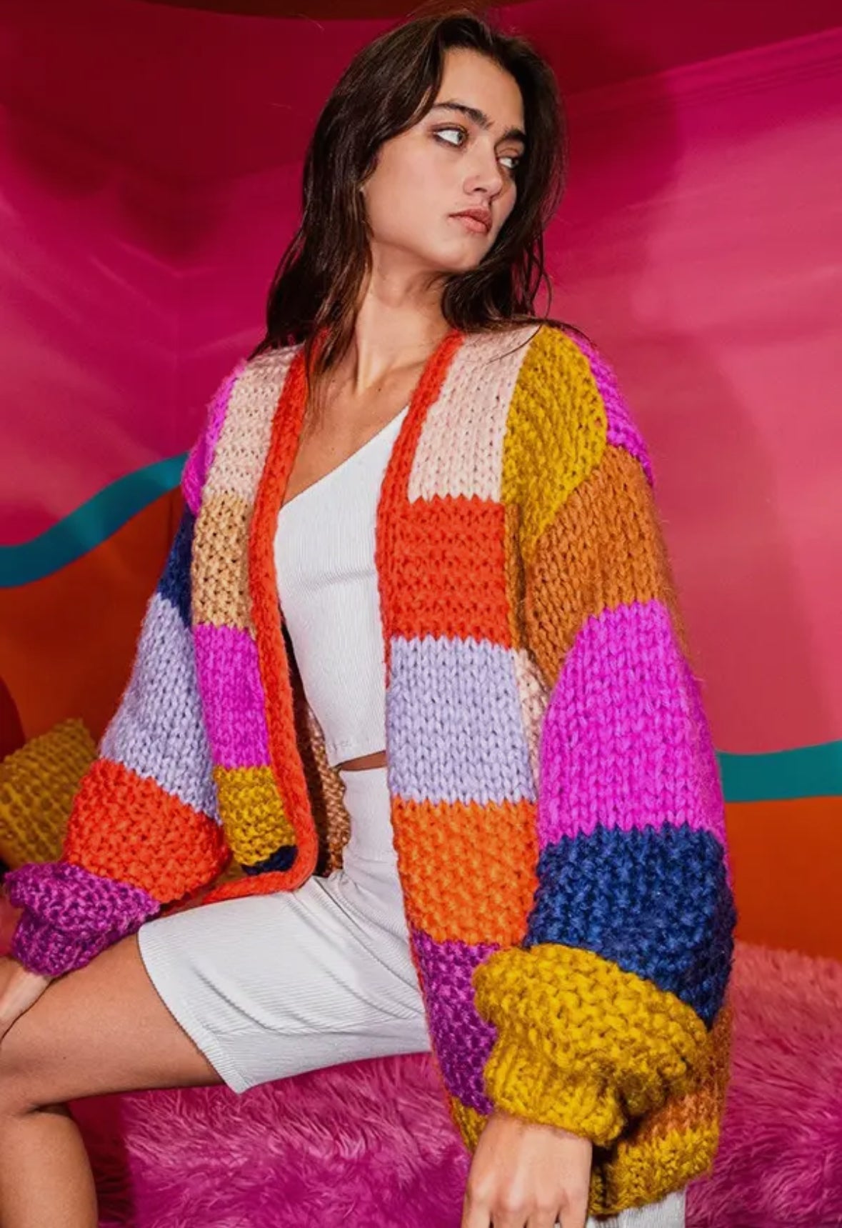 Multi Color Block Cardigan