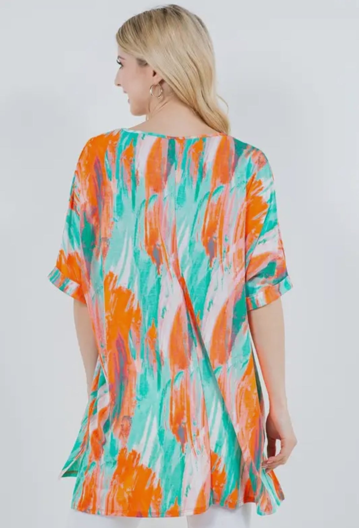 Green & Orange Abstract Tunic Top
