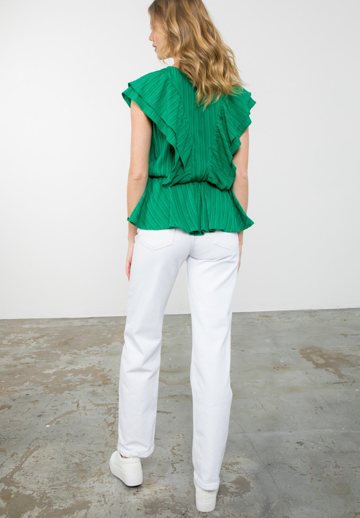 Green Ruffle Textured Peplum Top