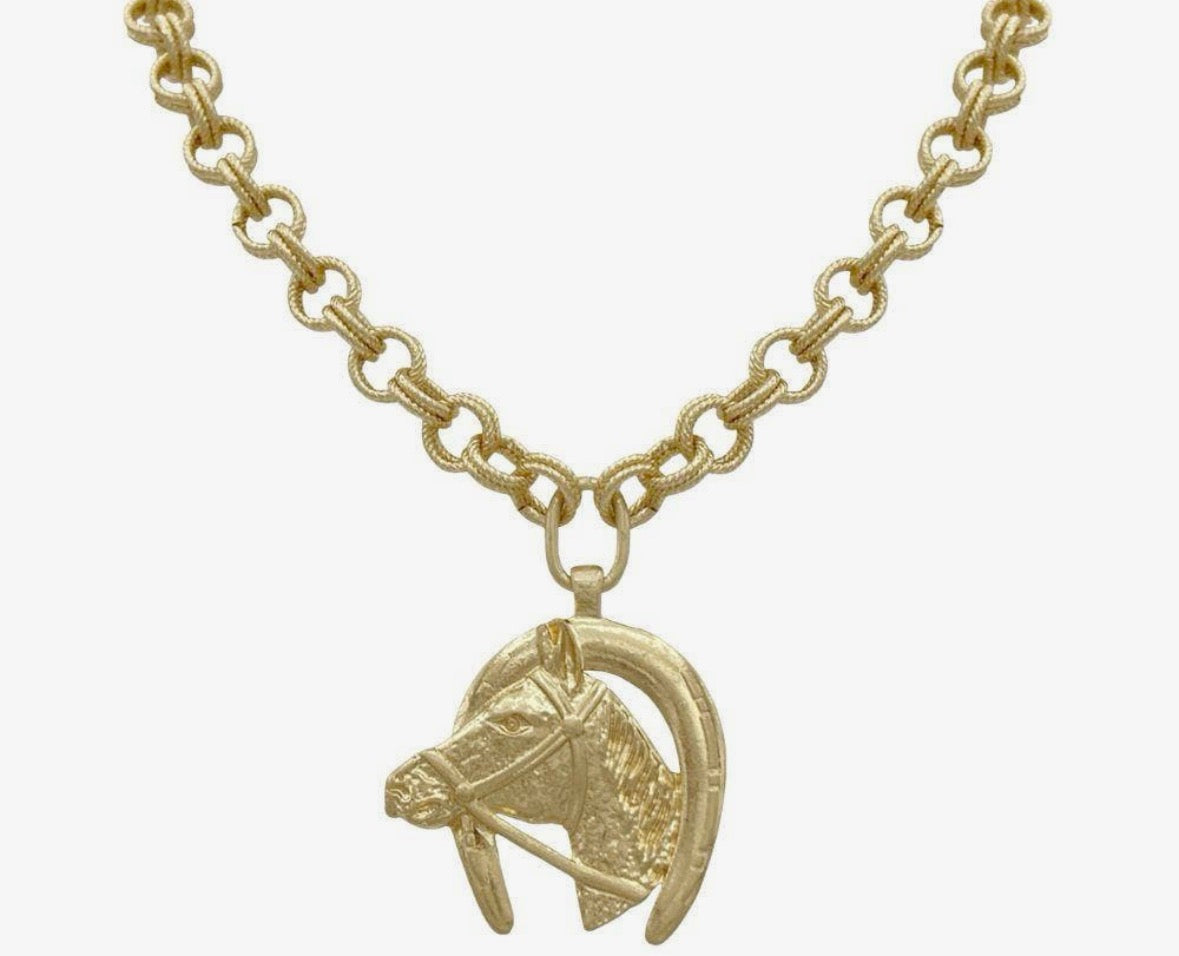 Horseshoe Horse Pendant Necklace