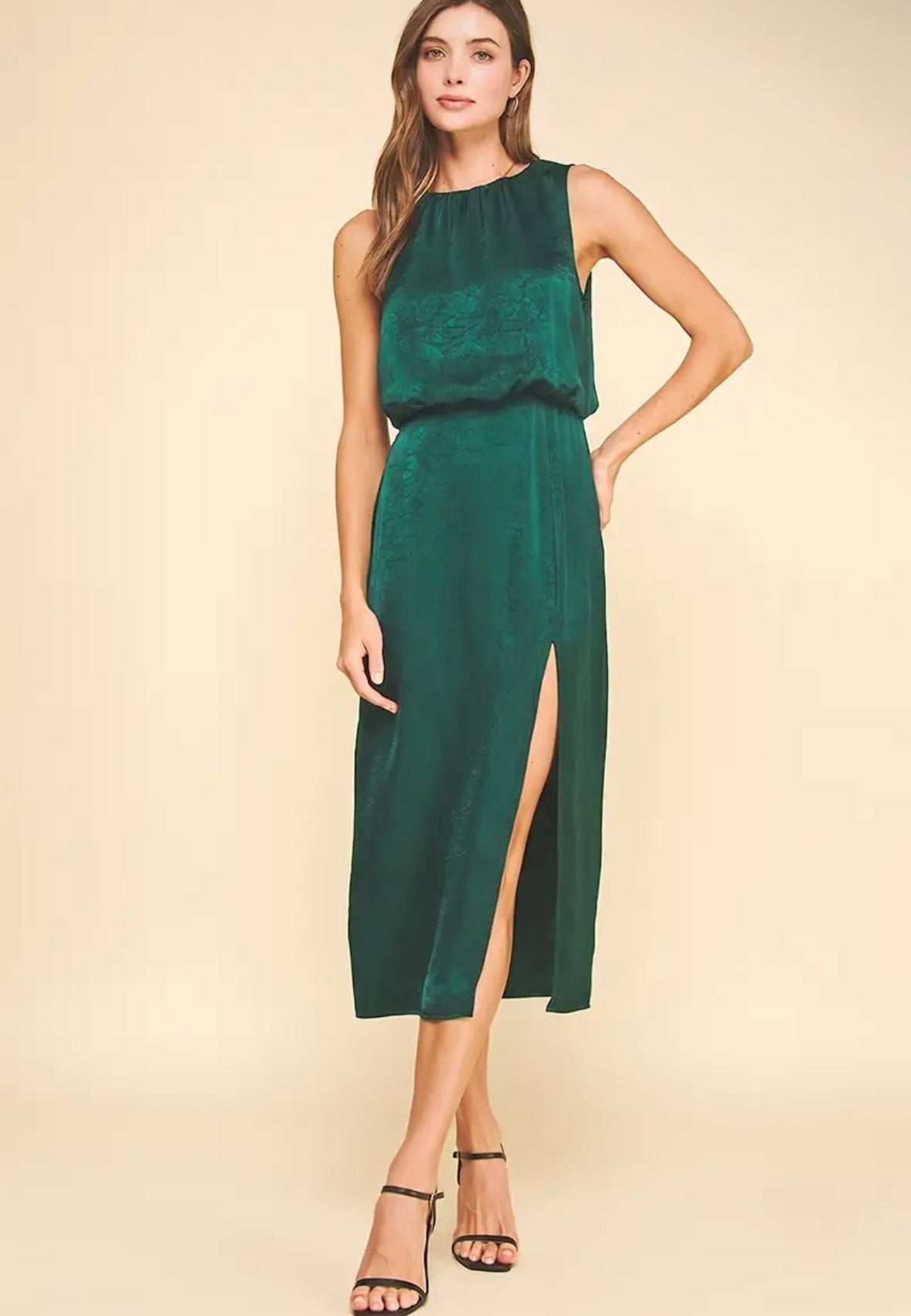 Silky Side Slit Midi Dress
